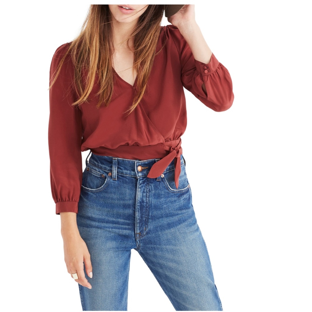 MADEWELL Silk wrap top in burnished mahogany - L